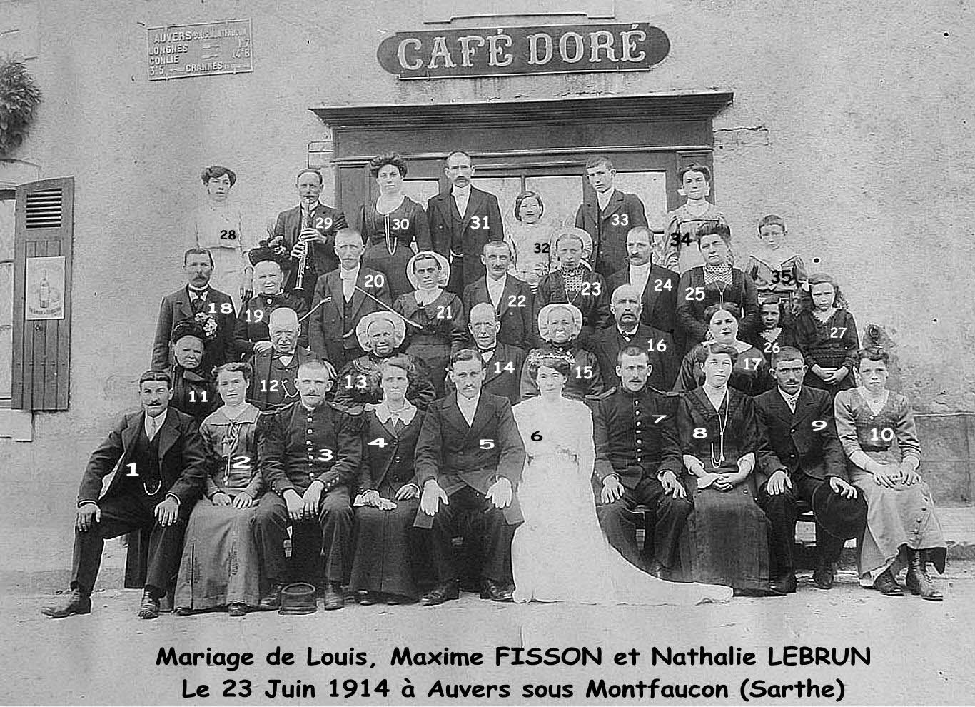 Auvers sous Montfaucon - Mariage - FISSON Louis, Maxime et LEBRUN Nathalie - 23 Juin 1914 - Vue 01 (Sylvie Leveau)