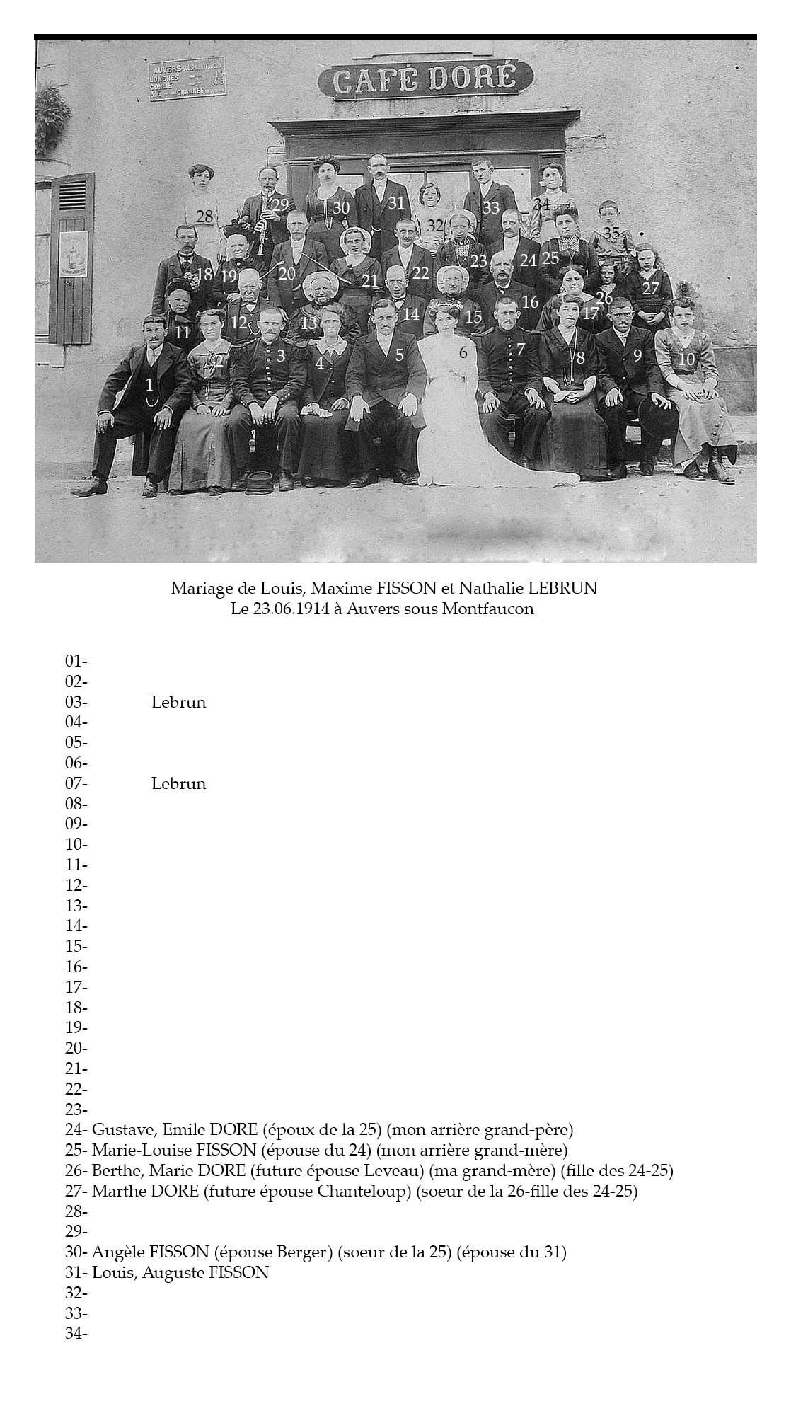 Auvers sous Montfaucon - Mariage - FISSON Louis, Maxime et LEBRUN Nathalie - 23 Juin 1914 - Vue 02 (Sylvie Leveau)
