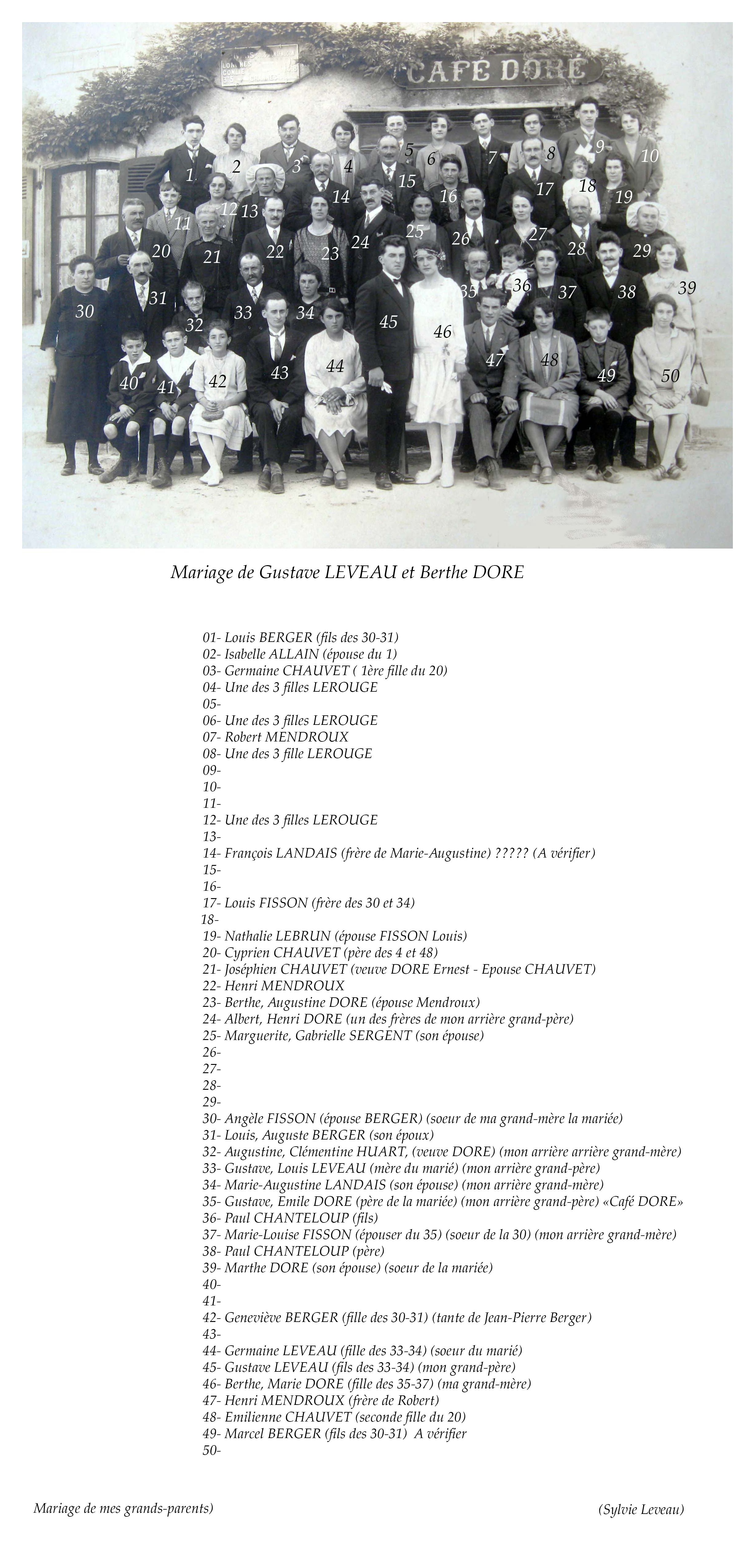 Auvers sous Montfaucon - Mariage - LEVEAU Gustave et DORE Berthe - 13 août 1928 - Vue 02 (Sylvie Leveau)