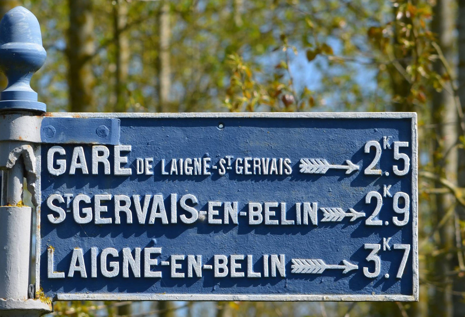 Moncé en Belin, près de la route de la Claverie - Plaque de cocher - Gare de Laigné Saint Gervais - Saint Gervais en Belin - Laigné en Belin (San Doni)