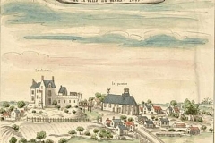 La Suze sur Sarthe - Le pont surveillé par le château, la chapelle du château, les moulins et le bourg en 1695 (Philippe Gondard)