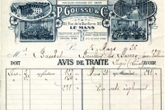Le Mans - Vieux papiers - Société Industrielle de Confections - Tissus - P. Goussu & Cie - Avis de traite